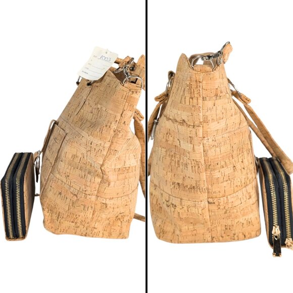 SOLDLarge Natural Cork NWT Zip Tote Crossbody w/Matching Wallet Made In Portugal - Picture 4 of 11
